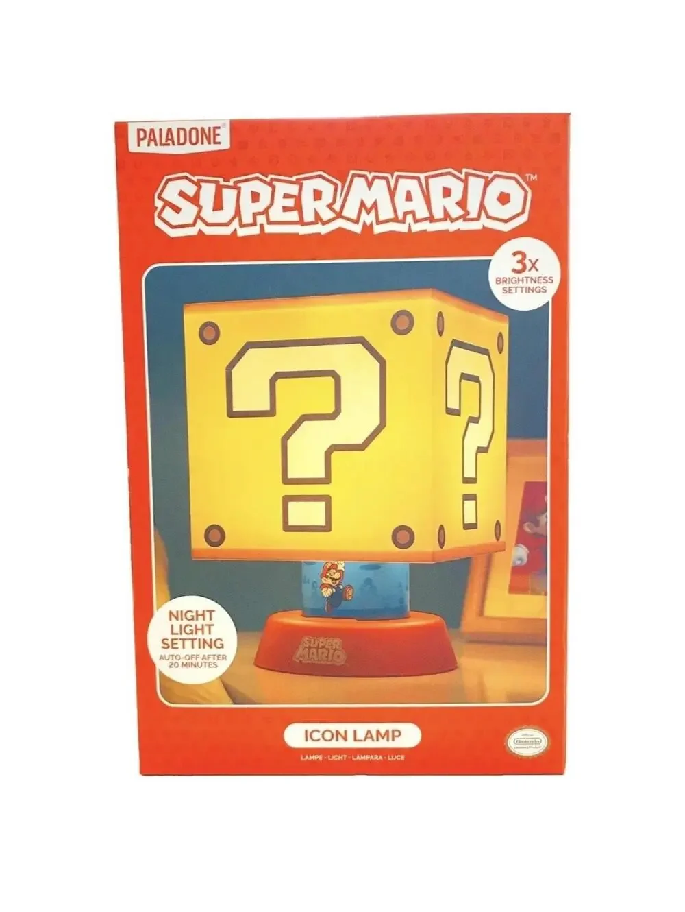 Super Mario Icon Cube LED Night Light, Dimmable Yellow Lamp, New, Nintendo